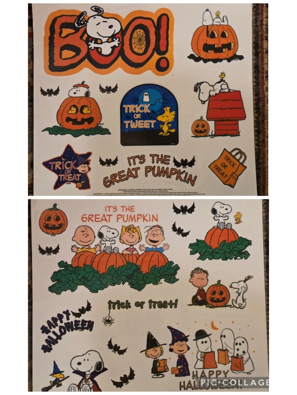 Vintage 90s Halloween Window Clings – Snoopy & Great Pumpkin (2 Sheets) NOS